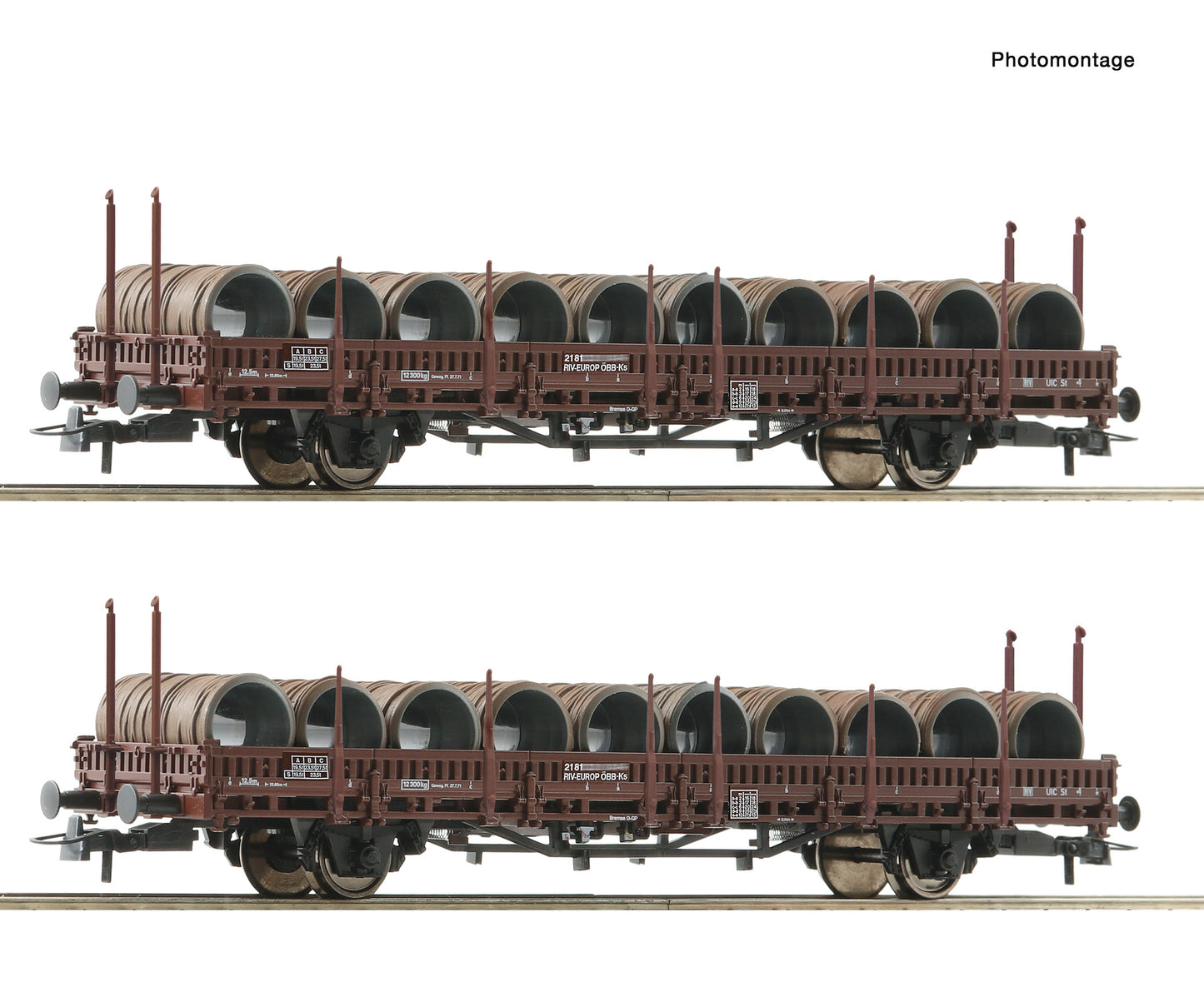 Roco HO 6600120 2-piece set: Swivel-type stake wagons ÖBB era IV DC 2025 New Item