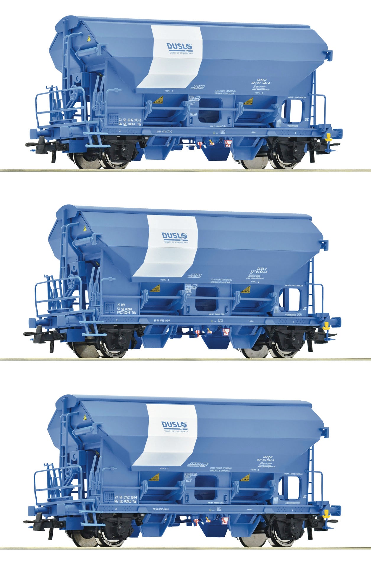 Roco HO 6600134 3 piece set: Swivel roof wagons Duslo era VI DC 2025 New Item