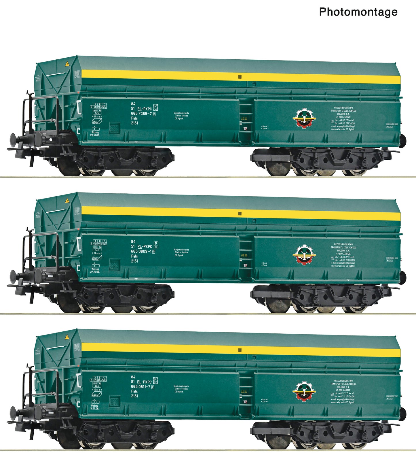 Roco HO 6600195 3 piece set: Self-unloading hopper wagons PTKiGK era 56 DC 2025 New Item