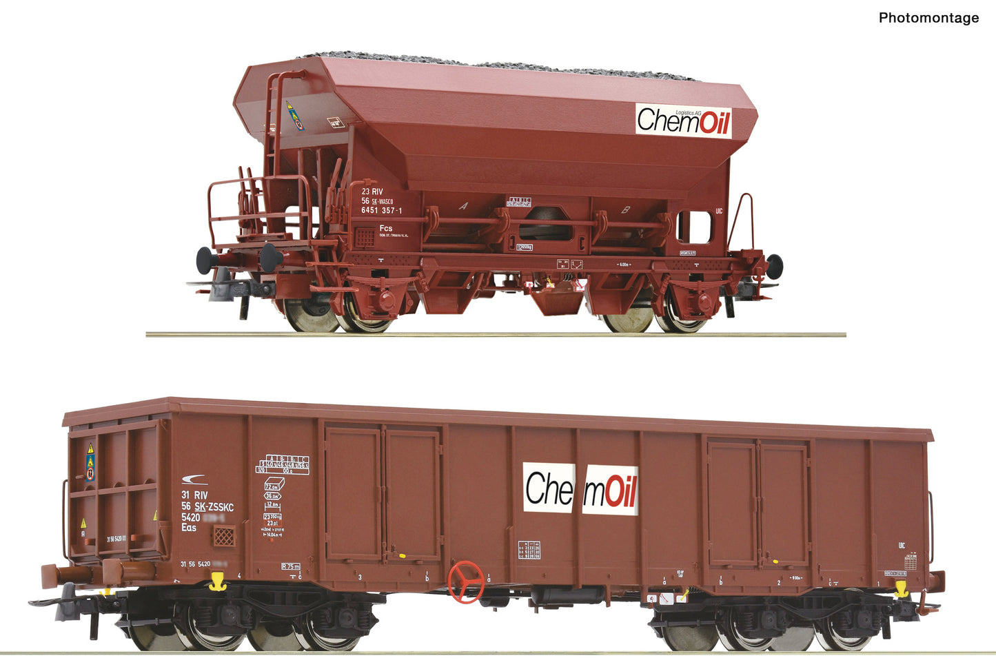 Roco HO 6600221 2 piece set: Goods wagons Chemoil era VI DC Fall 2025 New Item