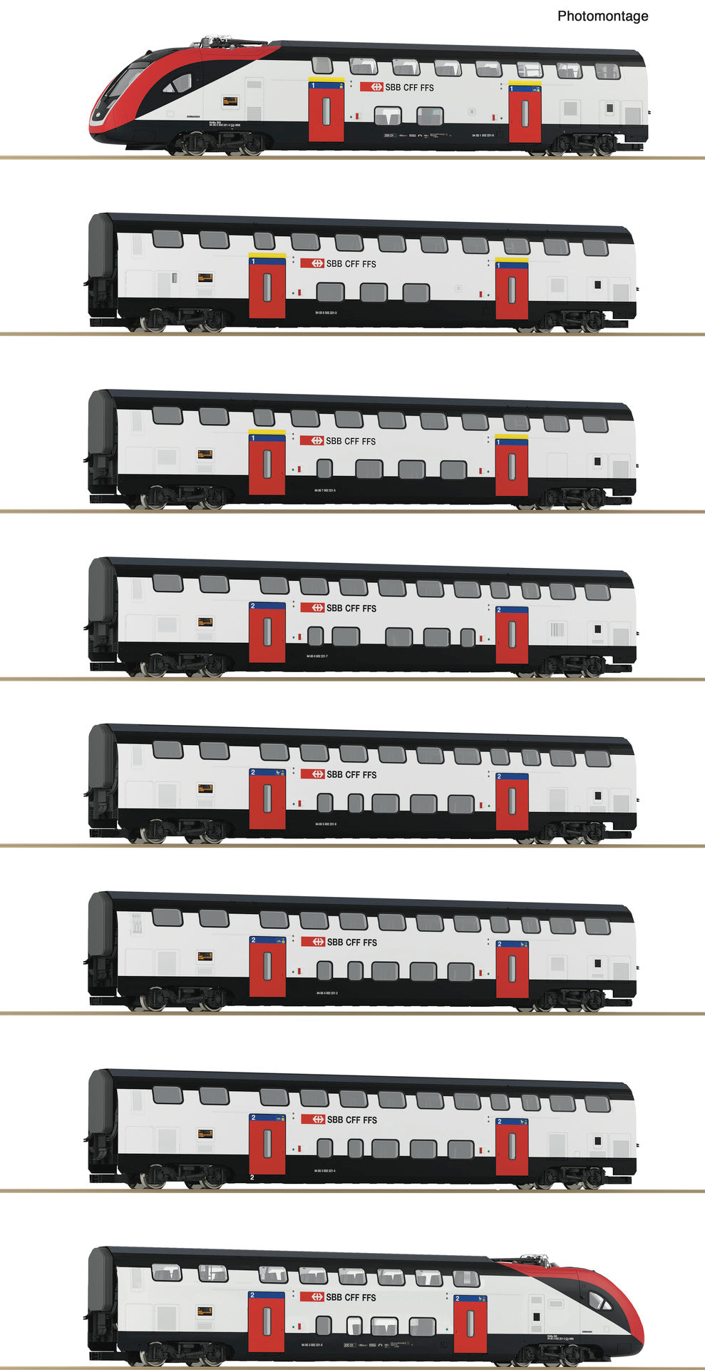 Roco HO 7720007 8-piece set: Long-distanc e double-deck train RABe BR 502 era VI AC/Sound