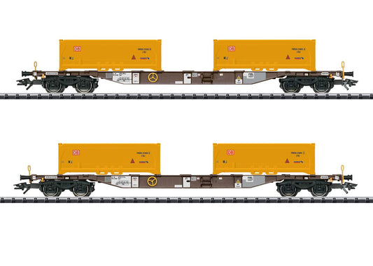 Trix HO 24138 Type Sgns Flatcar with KLV Tub Load 2-Pack - Ready to Run -- AAE 2 (Era VI 2014, Boxcar Red, yellow KLV Tubs, Stuttgart 21)