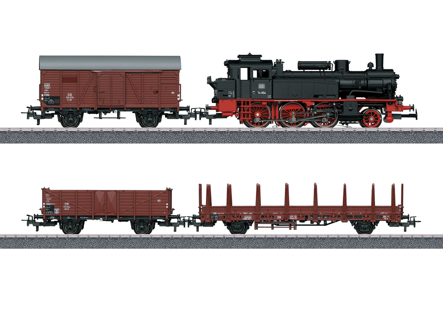 Marklin HO 29074 Era III Steam Freight Train Starter Set - 3-Rail w/Digital - Start Up -- German Federal Railroad DB Class 74 2-6-0T & 3 Cars, Track & Pack
