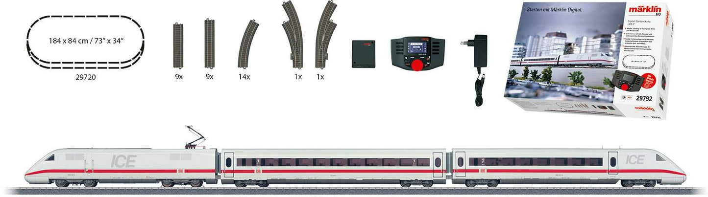 Marklin HO 29792 ICE 2 Starter Set - 3-Rail w/Sound & Digital 120V -- German Railroad DB AG Class 402 InterCity Express