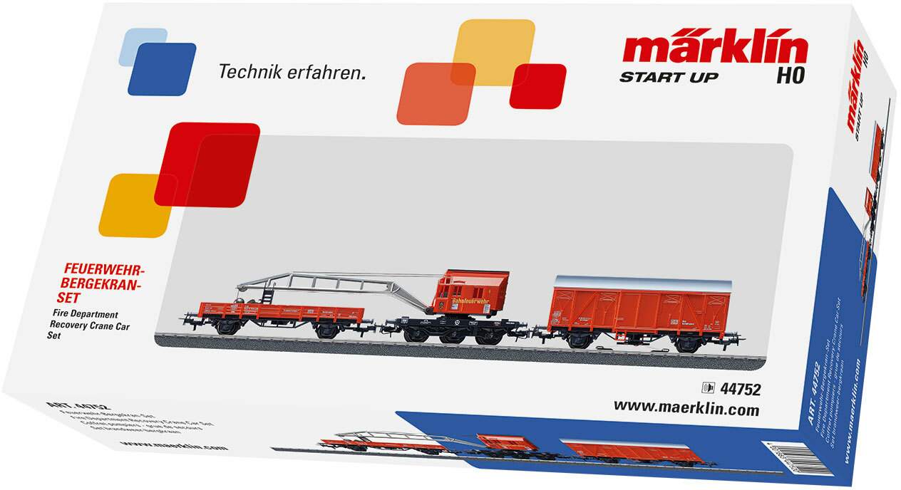 Marklin HO 44752 Fire Department Recovery Crane Car Set - 3-Rail w/Sound Only - Ready to Run -- Fire Department (red) (Sound is in Equipment Car)