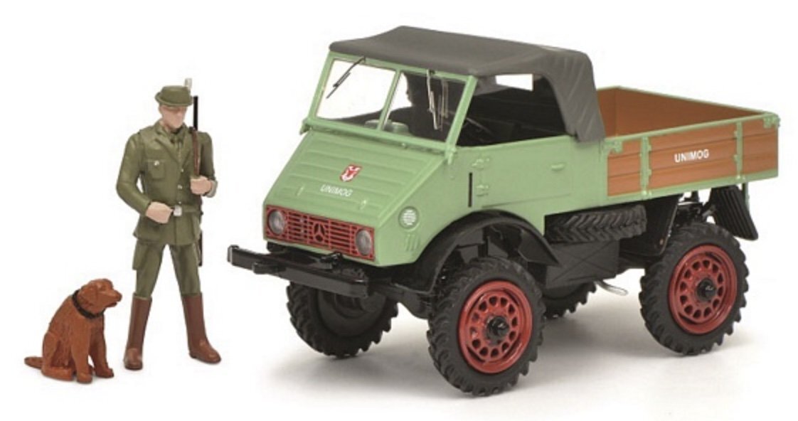 Schuco 450254800 “Weidmannsheil” (Unimog U401 with a hunter and a dog)