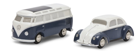 Schuco 450514600 2-Vehicle Volkswagen Set - Beetle + T1 Samba white/blue