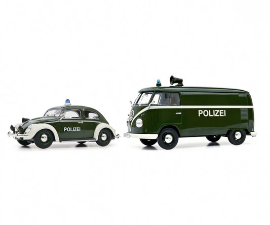 Schuco 2er Set Polizei VW Käfer und VW T1 Kasten 1:43
