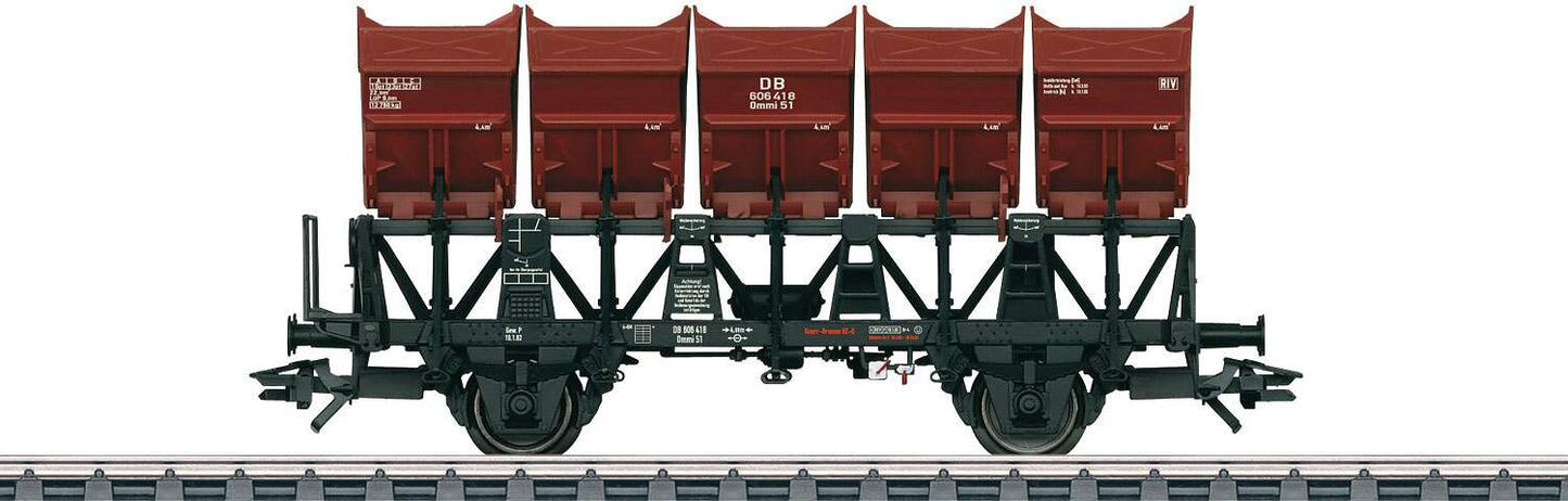Marklin HO 46355 Type Ommi 51 Side Dump - 3-Rail Ready to Run -- German Federal Railroad DB (Era III 1960, black, Boxcar Red)