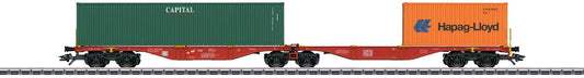 Marklin HO 47801 Type Sggrss 80 2-Unit Articulated Container Car with 20 & 40' Container - 3-Ra -- German Railroad DB AG (Era VI 2018, red, Capital & Hapag Containers)