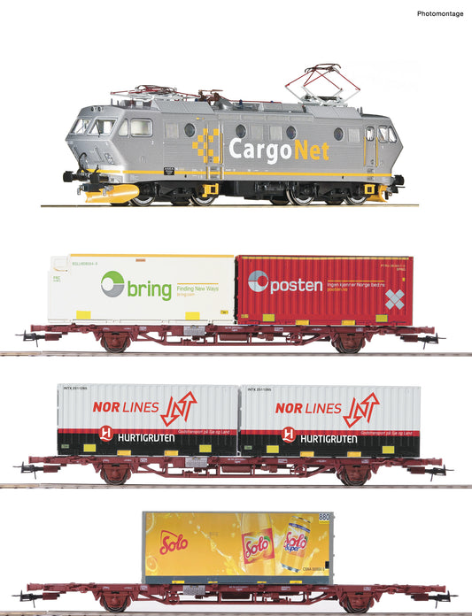 Roco HO 61486 4 piece set: Electric locomotive EL 16 with goods train 2021 New Item