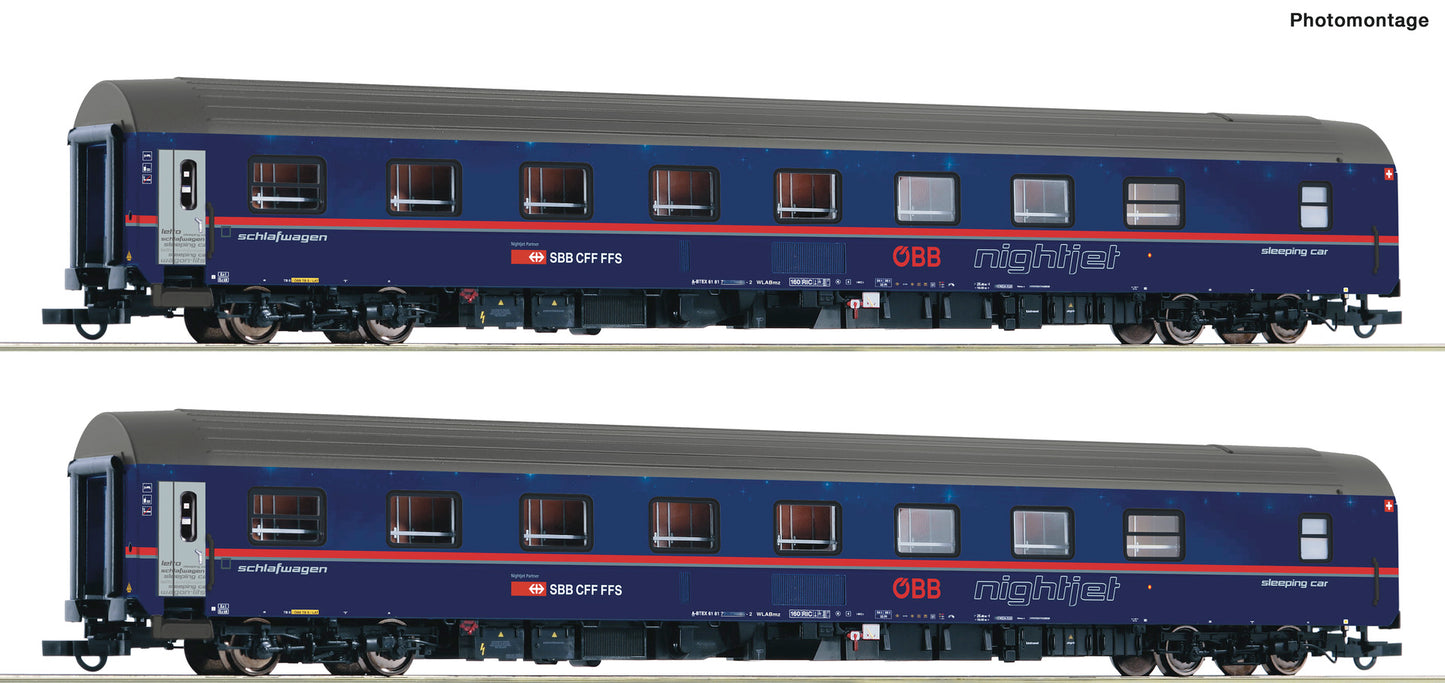 Roco HO 6200021 2-piece set: Passenger Sleeper Nightjet ÖBB/SBB era VI DC 2023 New Item