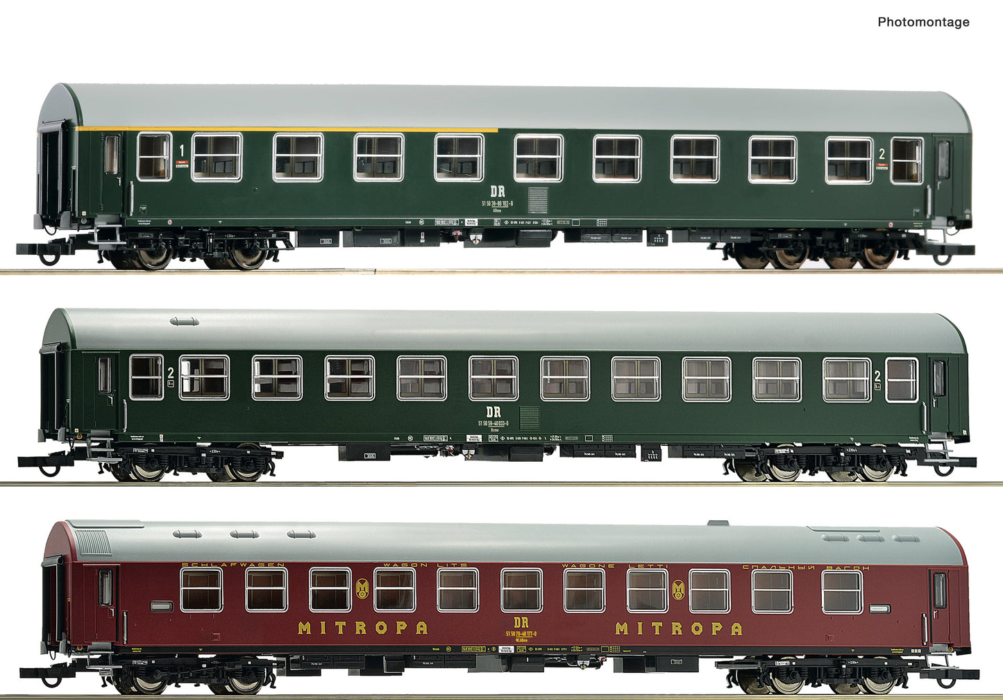 Roco HO 6200029 3-piece set 2: Passenger coach train DR era IV DC 2023 New Item