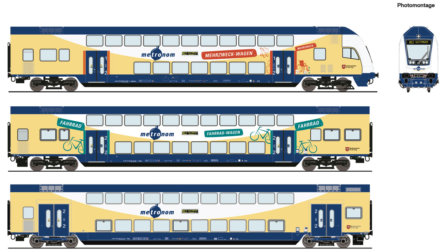 Roco HO 6210105 3-piece set: Double-decker metronom coaches era VI DC 2024 New Item