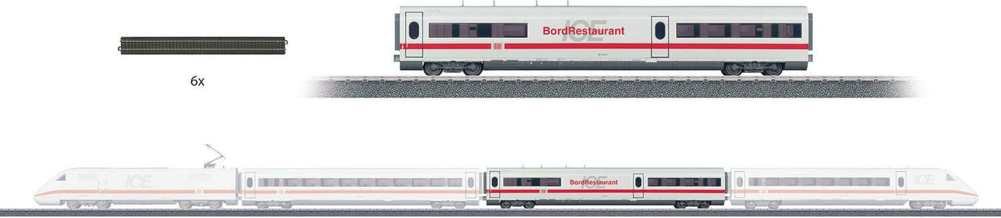 Marklin HO 78792 Bord Restaurant Class 402 ICE Train Extension Set - 3-Rail AC -- German Railroad DB AG Bord Restaurant Diner w/6 C-Track Straight Sections