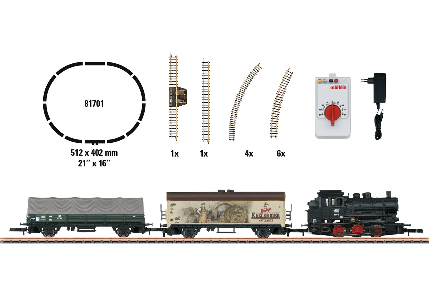 Marklin Z 81701 Freight Starter Set - Standard DC -- Class 89 0-6-0T (DB), 2 Cars, Track Oval, Power Pack