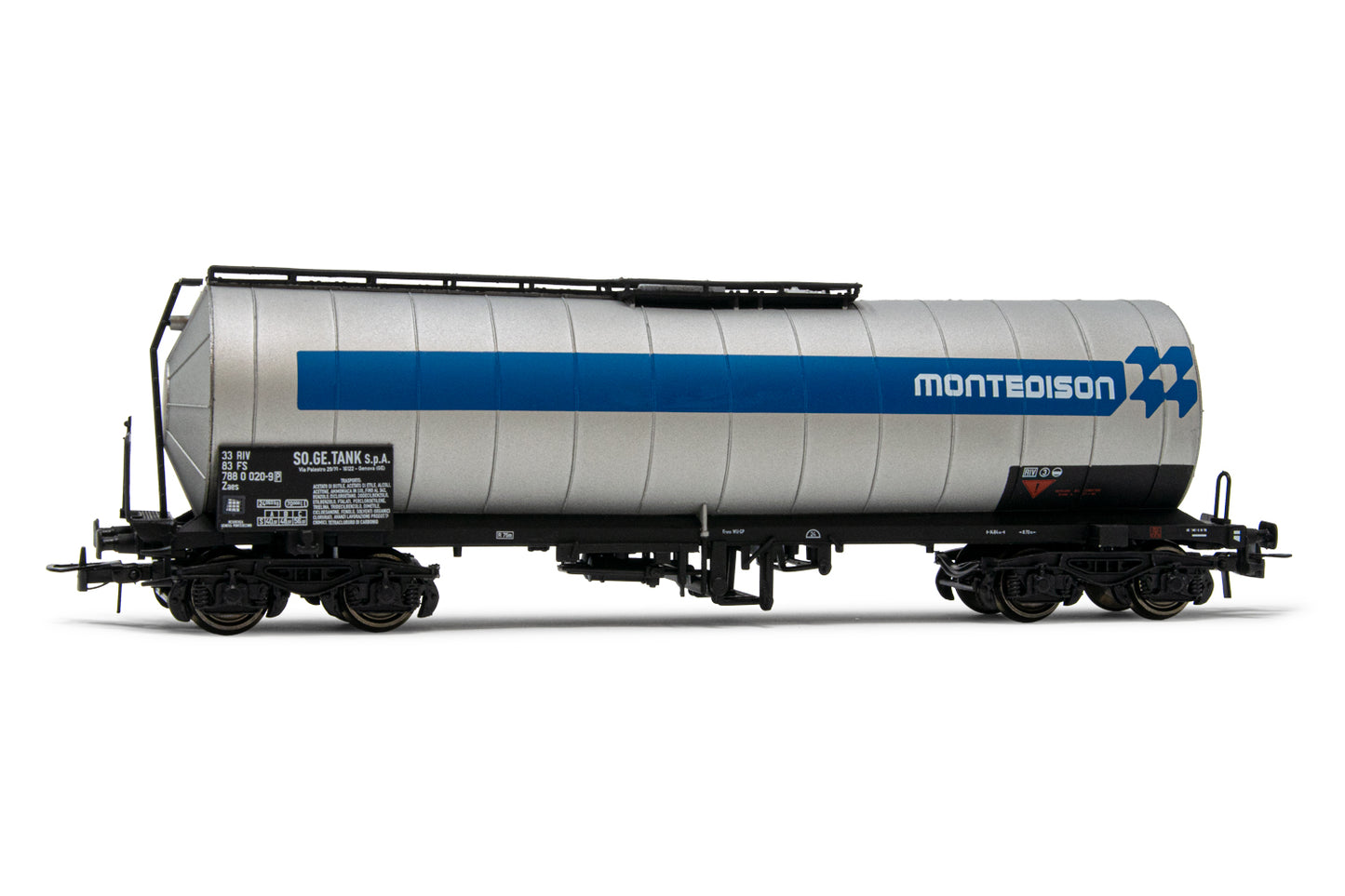 Rivarossi HO HR6516 FS tank wagon 4 axles Zaes 'Montedison' silver/blue livery ep. V