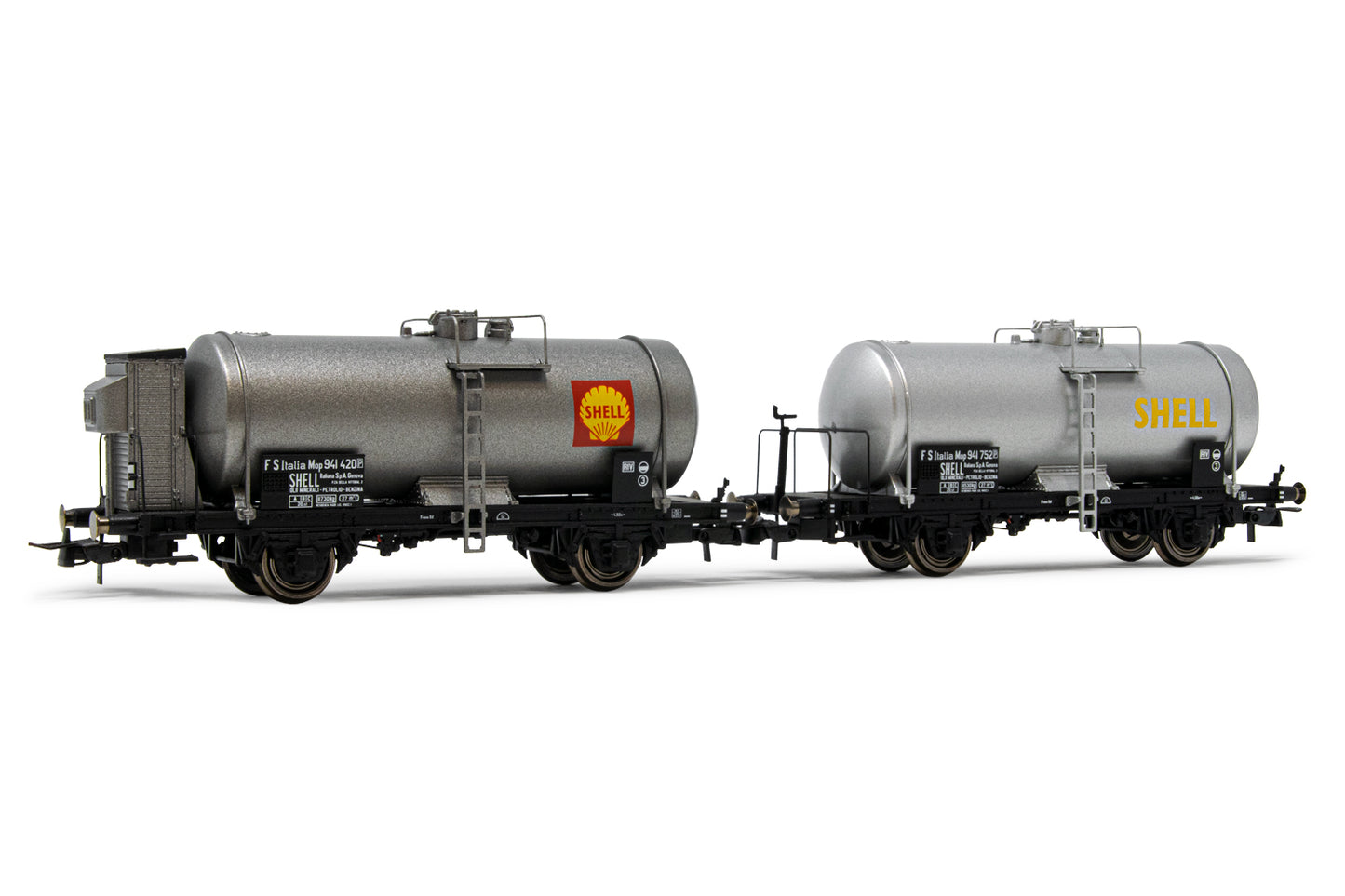 Rivarossi HO HR6518 FS 2-unit pack 2-axles tank wagons big tank silver âShellâ period III