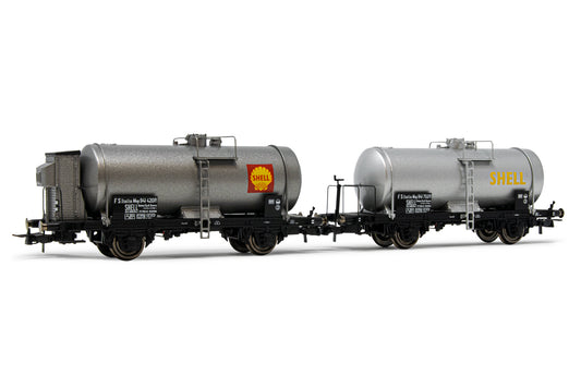 Rivarossi HO HR6518 FS 2-unit pack 2-axles tank wagons big tank silver âShellâ period III