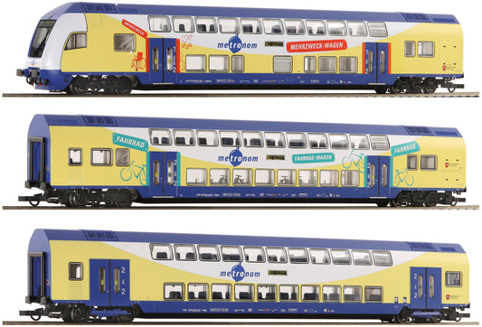 Roco HO 6220105 3-piece set: Double-decker metronom coaches era VI AC