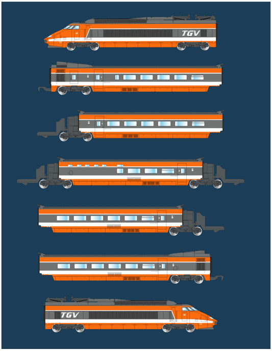 AZAR MODELS Z T01-OR1A Analog TGV PSE - orange origine 7 elements - analog SNCF IV-V