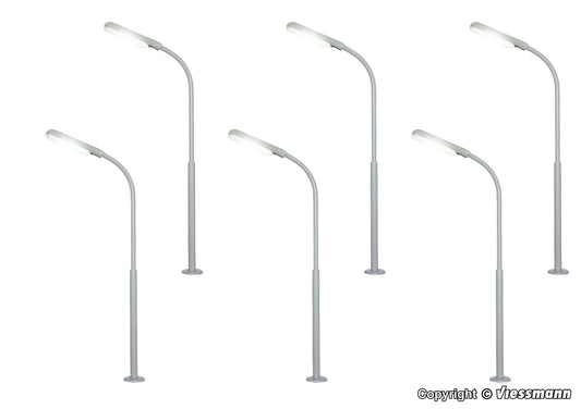Viessmann HO 60906 H0 Set of 6 Whip Street Lights, LED white