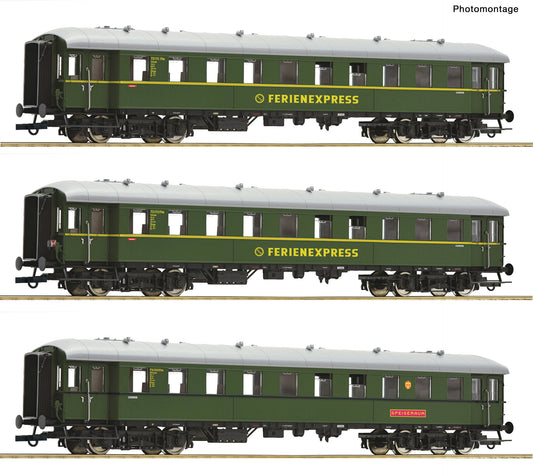 Roco HO 6200235 3 piece set: 'Ferienexpress' coaches  DB   era III DC  2026 New Item