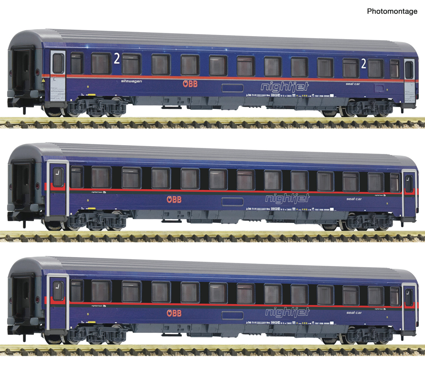 Fleischmann N 6260084 3 piece set: 'Nightjet' Eurofima coaches  OBB   era VI DC  2026 New Item