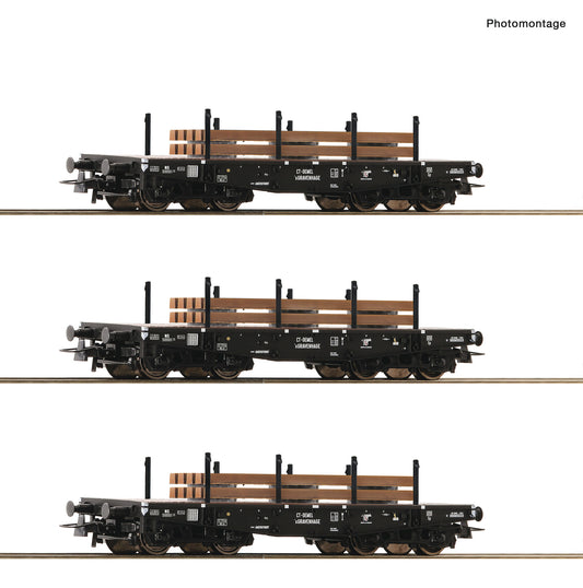 Roco HO 6600016 3-piece set: Heavy-duty wagon   era III DC 2025 New Item