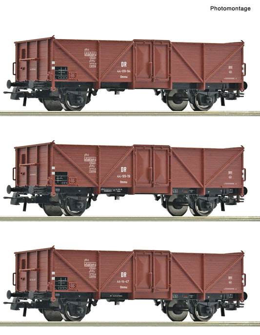 Roco HO 6600115 3-piece set: Open goods wagon  DR   era III DC 2025 New Item