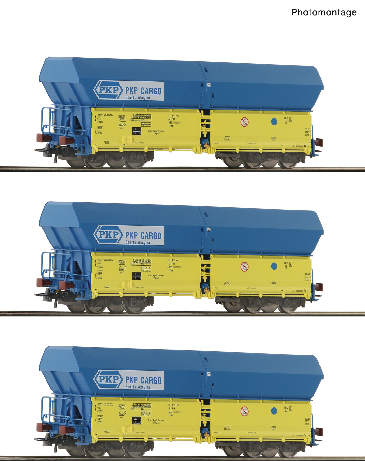 Roco HO 6600136 3 piece set: Self unloading hopper wagons  PKP   era 56 DC 2025 New Item