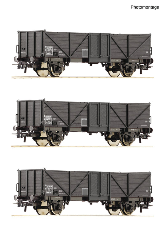 Roco HO 6600141 3 piece set: Open goods wagons SNCF era III DC 2025 New Item