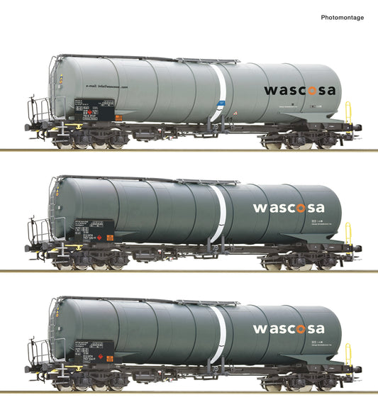 Roco HO 6600143 3 piece set: Tank wagons Wascosa era 56 DC 2025 New Item