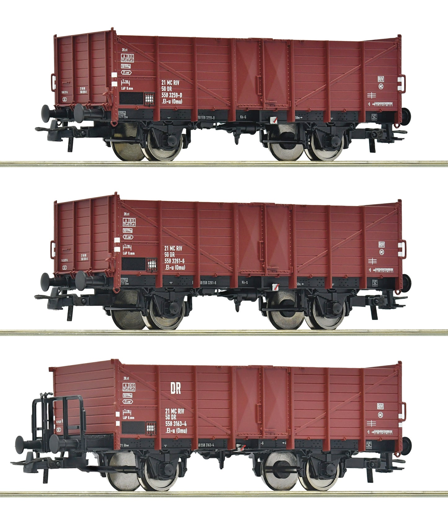 Roco HO 6600146 3 piece set: Open goods wagons  DR   era IV DC 2025 New Item