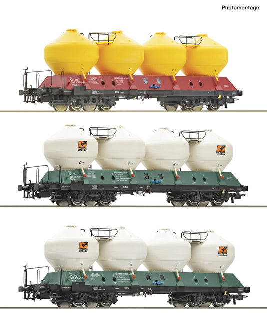 Roco HO 6600180 3 piece set: Silo wagons  CD   era VI DC 2025 New Item