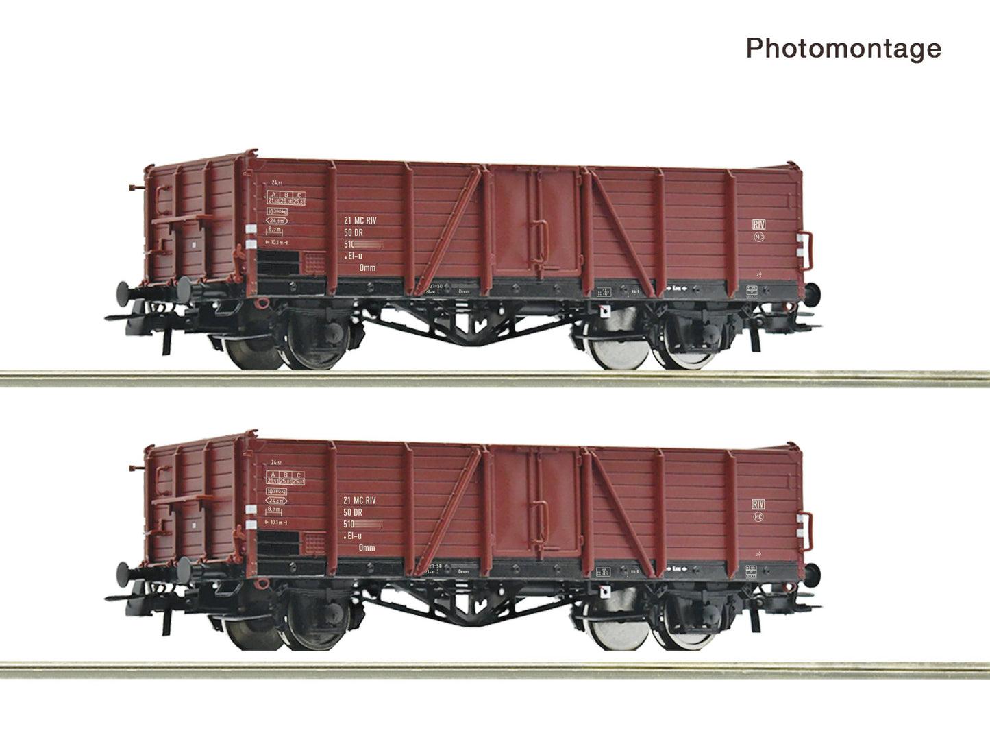 Roco HO 6600194 2 piece set: Open goods wagons  DR   era IV DC 2025 New Item