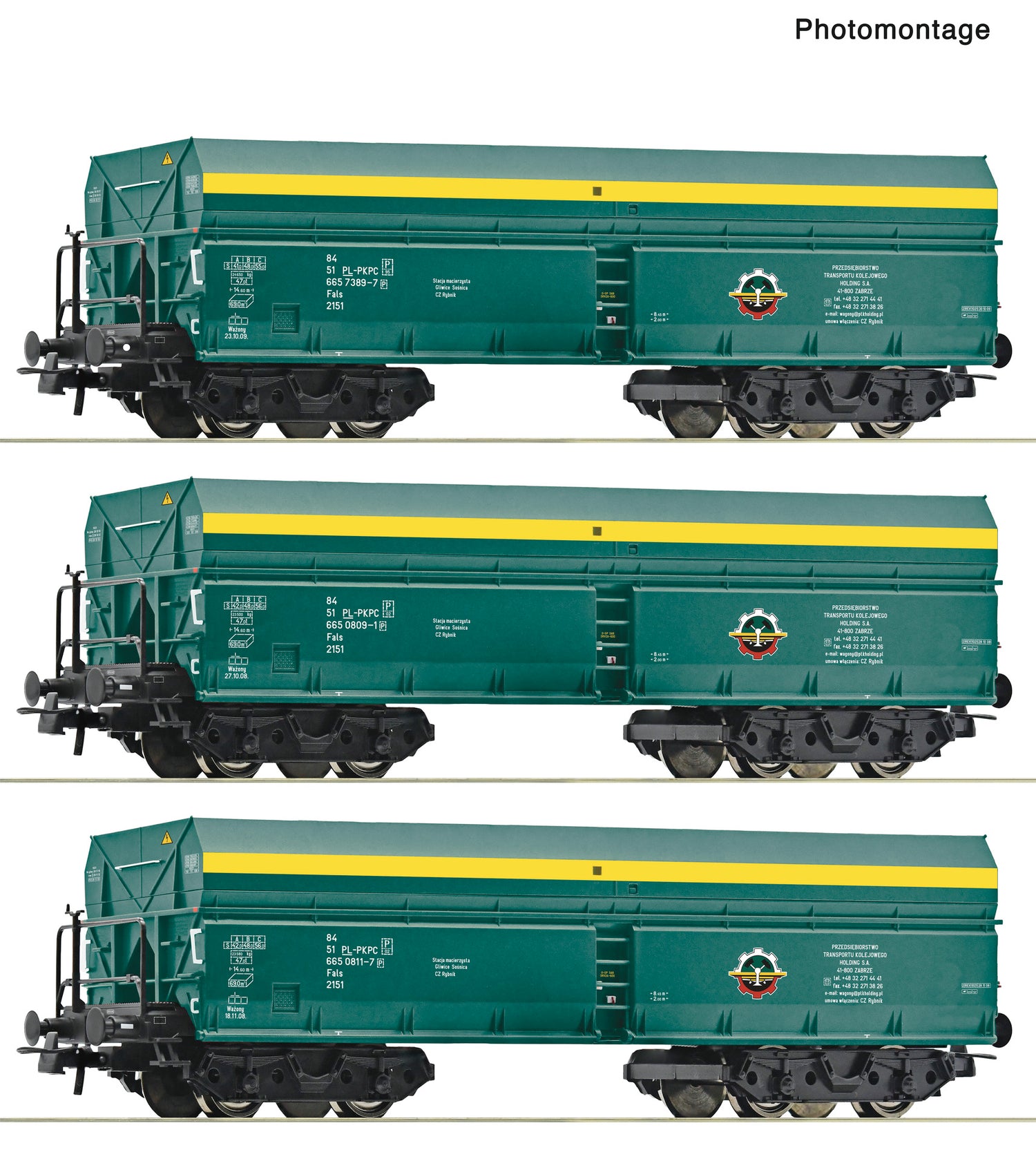 Roco HO 6600195 3 piece set: Self-unloading hopper wagons  PTKiGK   era 56 DC 2025 New Item