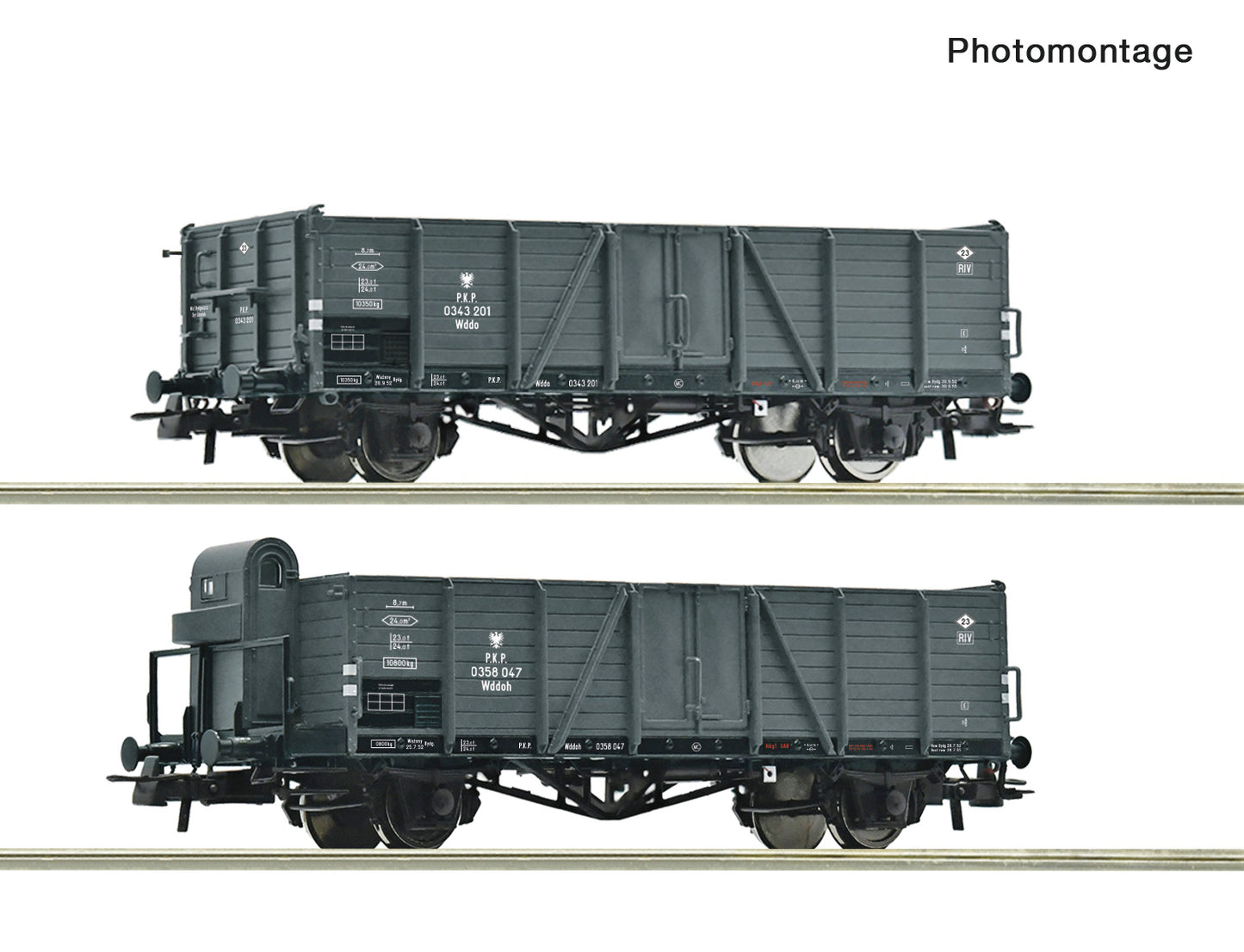 Roco HO 6600216 2 piece set: Open goods wagons  PKP   era III DC  Fall 2025 New Item