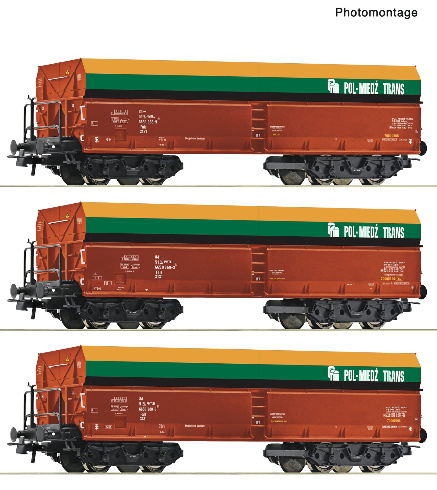 Roco HO 6600218 3 piece set: Self-unloading hopper wagons  PMT   era VI DC  Fall 2025 New Item