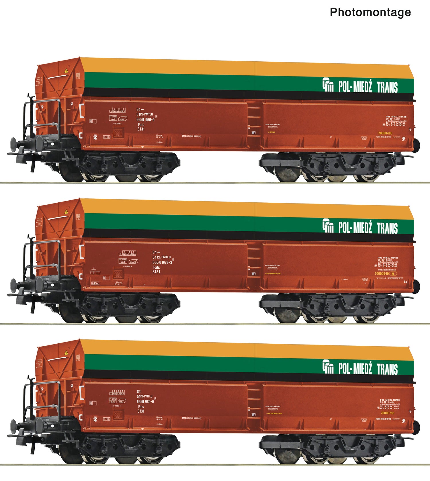 Roco HO 6600218 3 piece set: Self-unloading hopper wagons  PMT   era VI DC  Fall 2025 New Item