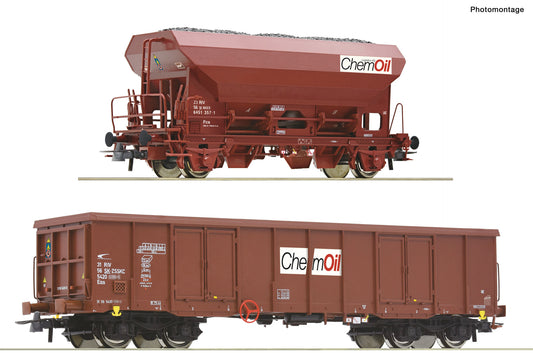 Roco HO 6600221 2 piece set: Goods wagons Chemoil era VI DC Fall 2025 New Item
