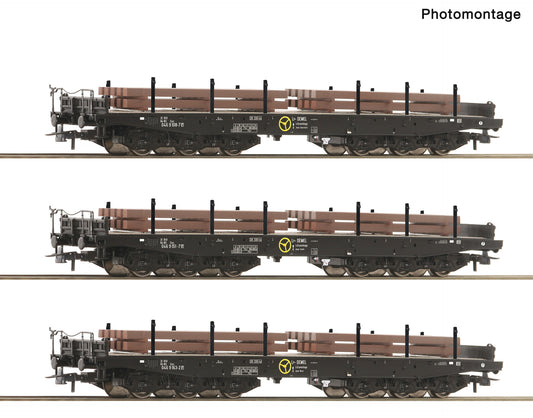 Roco HO 6600263 3 piece set: Heavy-duty flat wagons  NS   era IV DC  2026 New Item