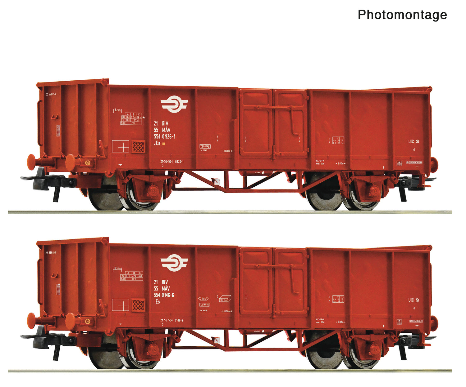 Roco HO 6600301 2 piece set: Open goods wagons  MAV   era V DC  2026 New Item