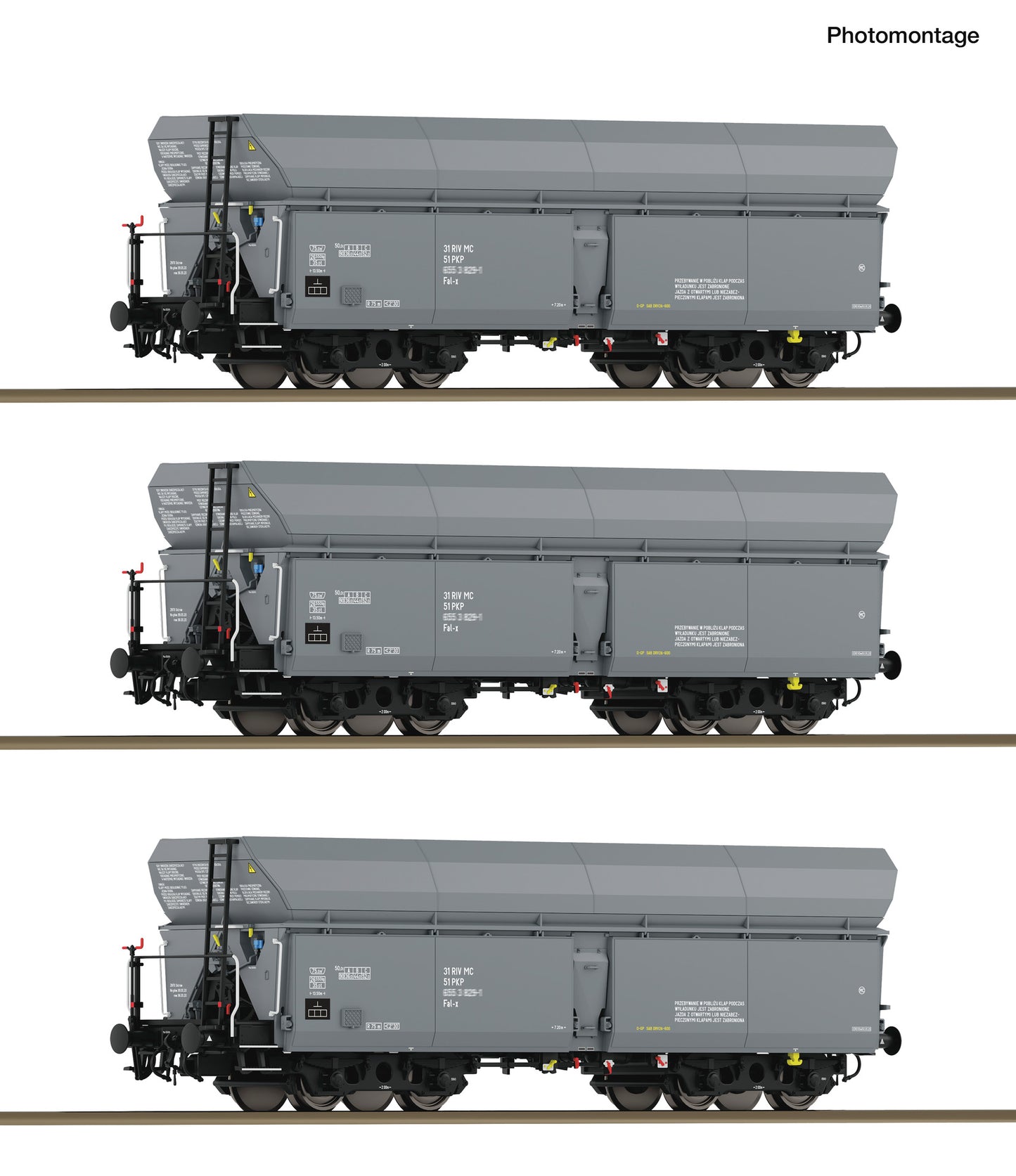 Roco HO 6600324 3 piece set: Self-unloading hopper wagons  PKP   era IV DC  2026 New Item