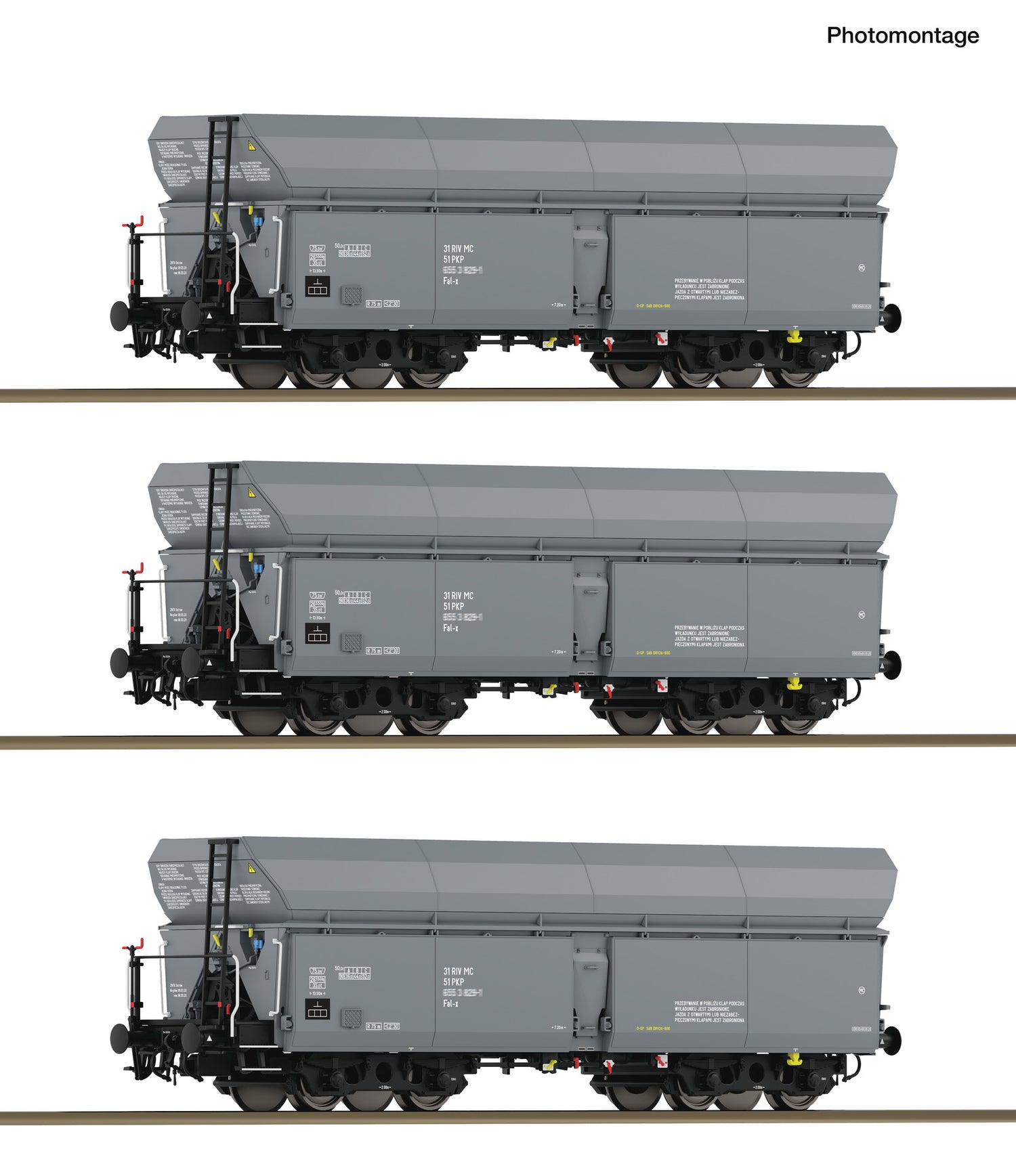 Roco HO 6600324 3 piece set: Self-unloading hopper wagons  PKP   era IV DC  2026 New Item