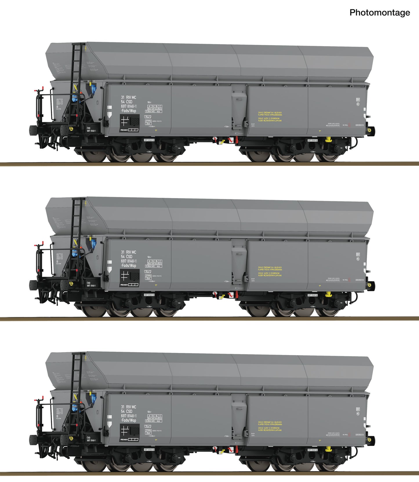 Roco HO 6600325 3 piece set: Self-unloading hopper wagons  CSD   era IV DC  2026 New Item