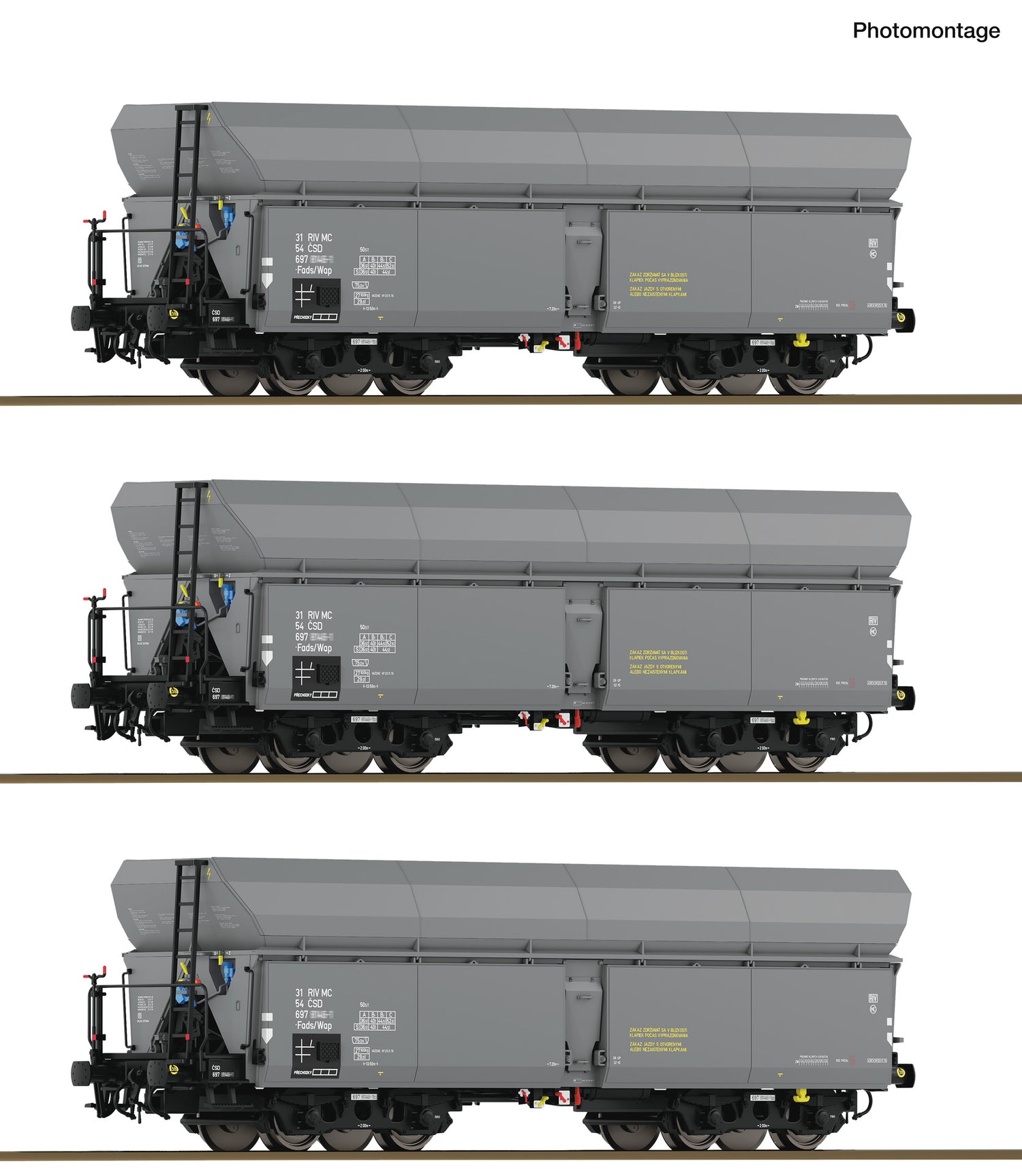 Roco HO 6600325 3 piece set: Self-unloading hopper wagons  CSD   era IV DC  2026 New Item