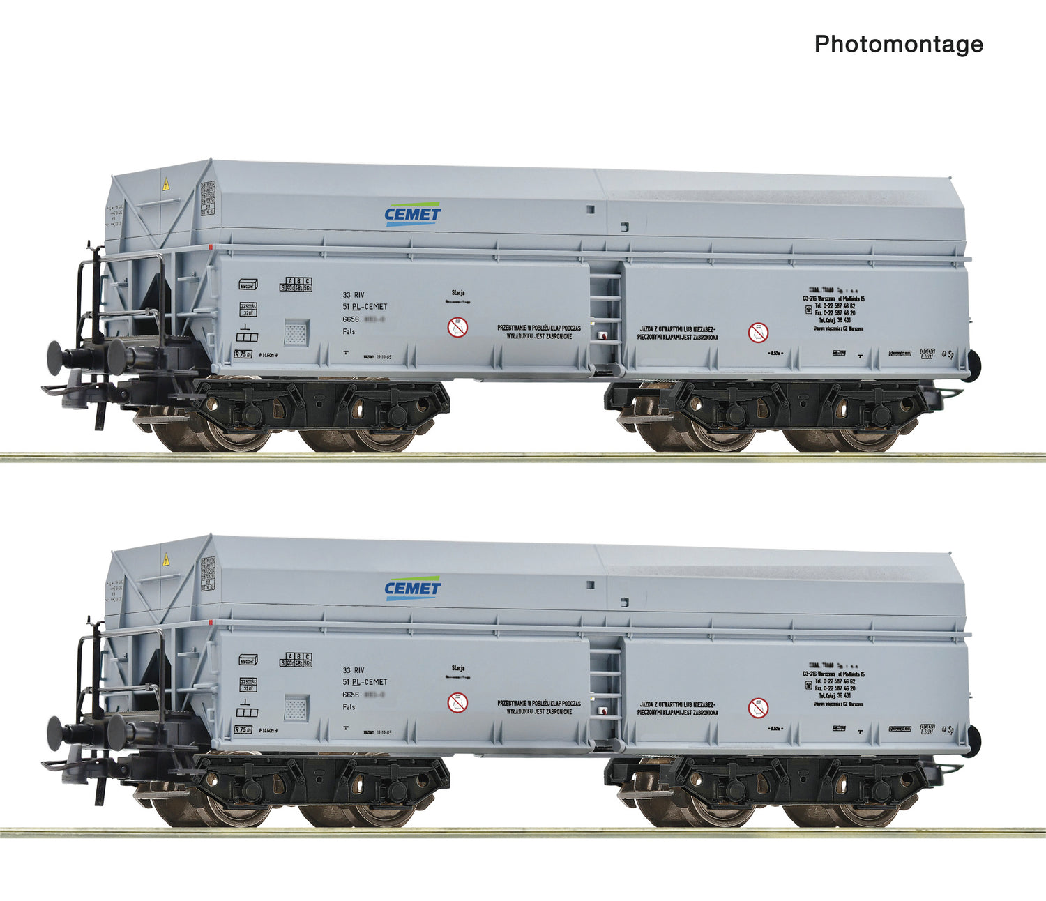 Roco HO 6600328 2 piece set: Self-unloading hopper wagons  CEMET   era VI DC  2026 New Item