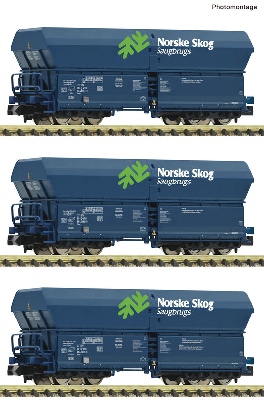 Fleischmann N 6660089 3 piece set: Self-unloading hopper wagons 'Norske Skog'  VTG   era VI DC 2025 New Item