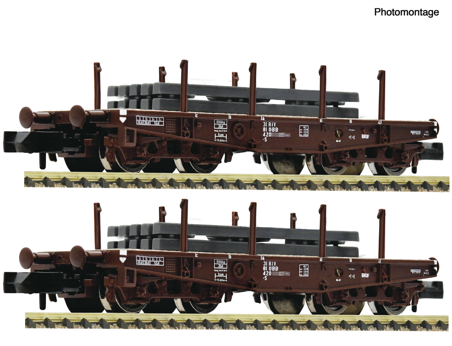 Fleischmann N 6660135 2 piece set: Heavy-duty flat wagon  ÖBB   era IV DC  Fall 2025 New Item